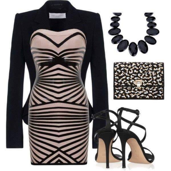 HOST PICK #61 Strapless Beige Leather Bodycon Sexy Mini Bandage Dress XXS XS - Picture 3 of 9